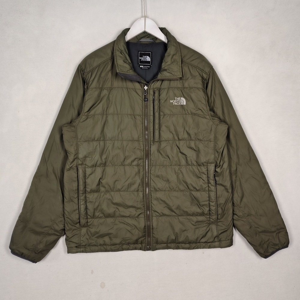 The North Face Mens Puffer Jacket Large Olive Green Full Zip Quilted Padded